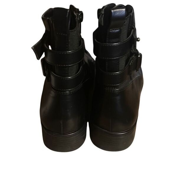 Black Lace‎ Up Ankle Boots with Buckle Detail, Fashion Combat Booties - Picture 2 of 7